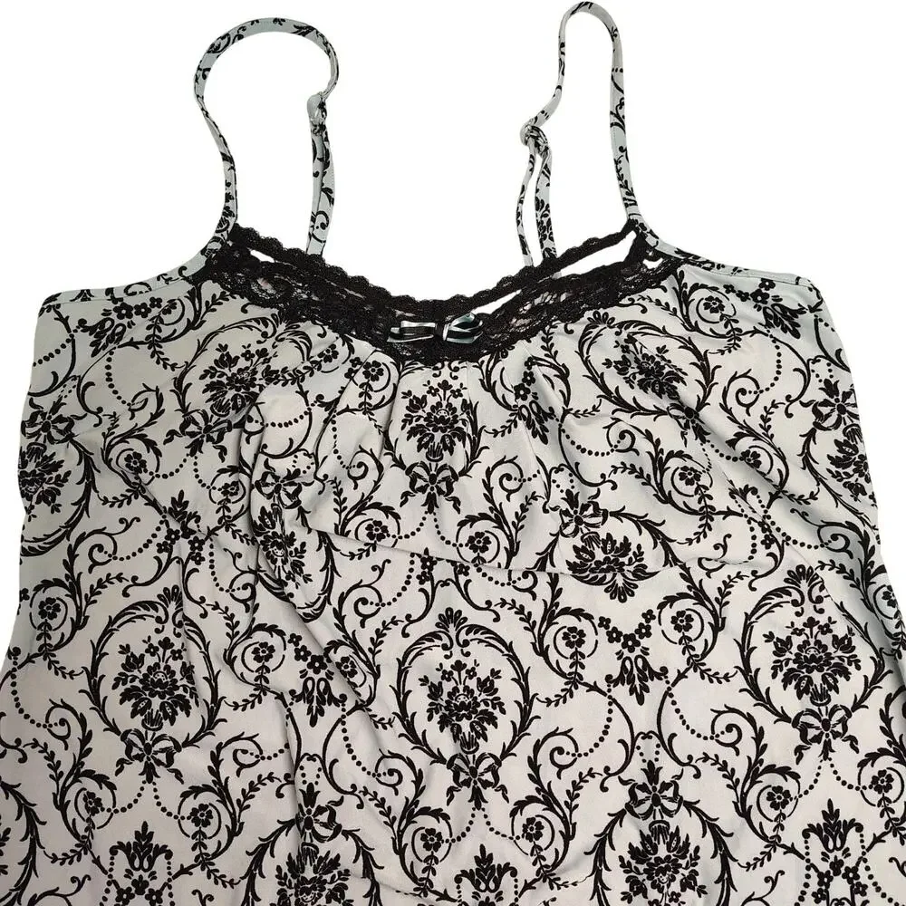 Damask Intimates Babydoll Nightgown Women's Small Black Lace Silky Slip Chemise